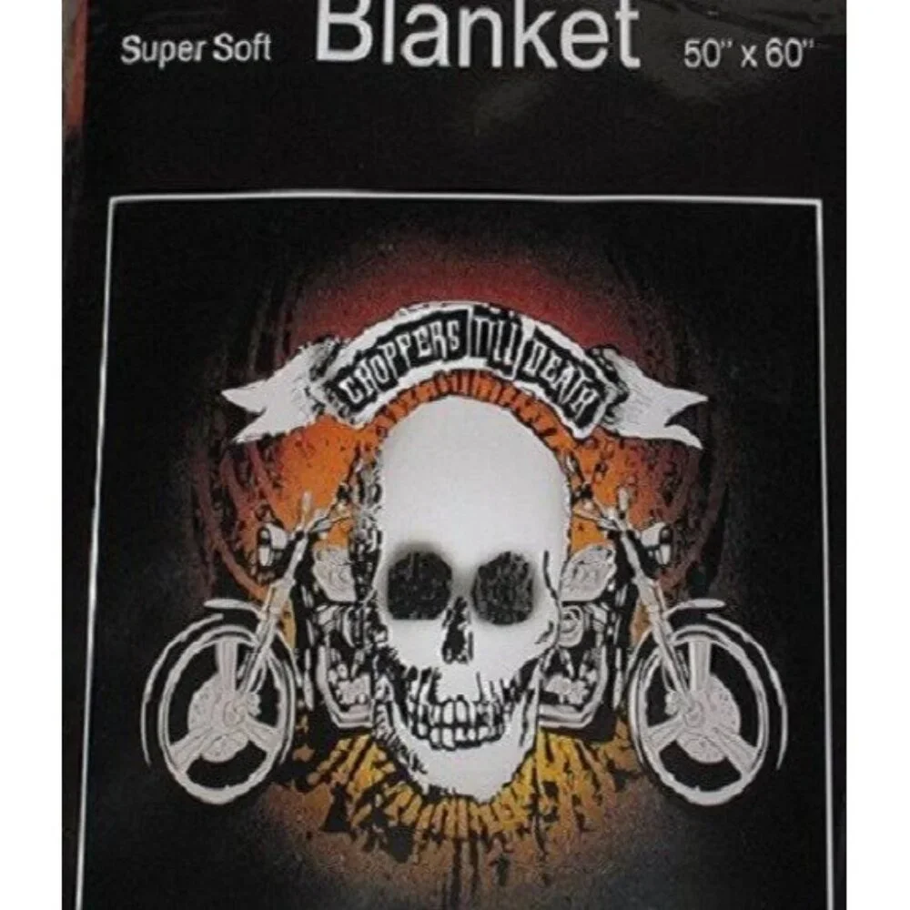 New Skull Choppers Till Death Motorcycle Bike SOFT Fleece Throw Gift Blanket NIP